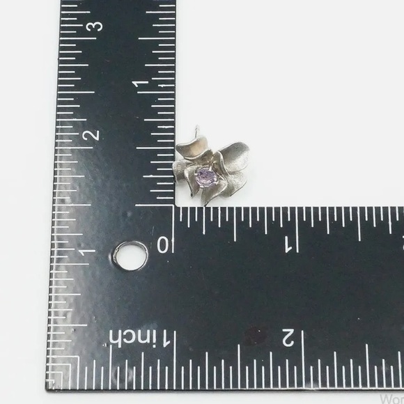 Sterling Silver Genuine Amethyst Flower Earrings - Picture 4 of 9